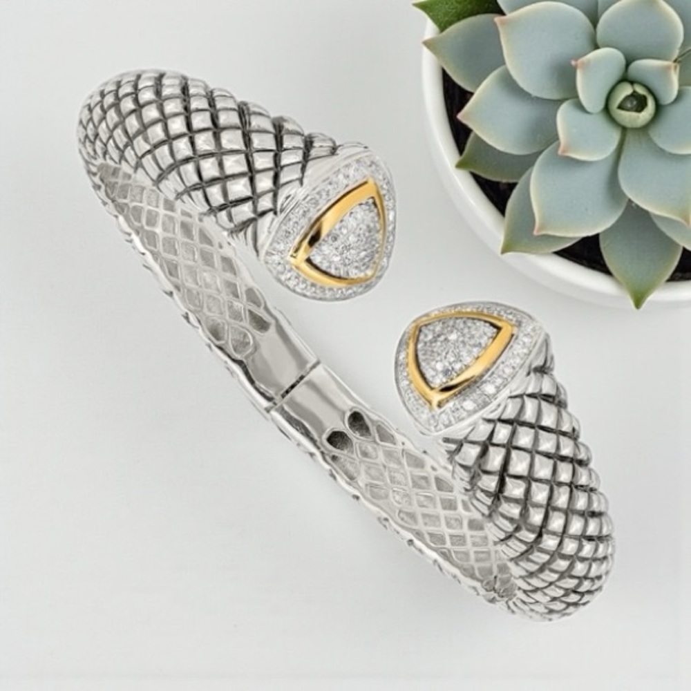 Shey Couture Sterling Silver & 14K Gold Diamond Cuff Bracelet – 0.55 CTW